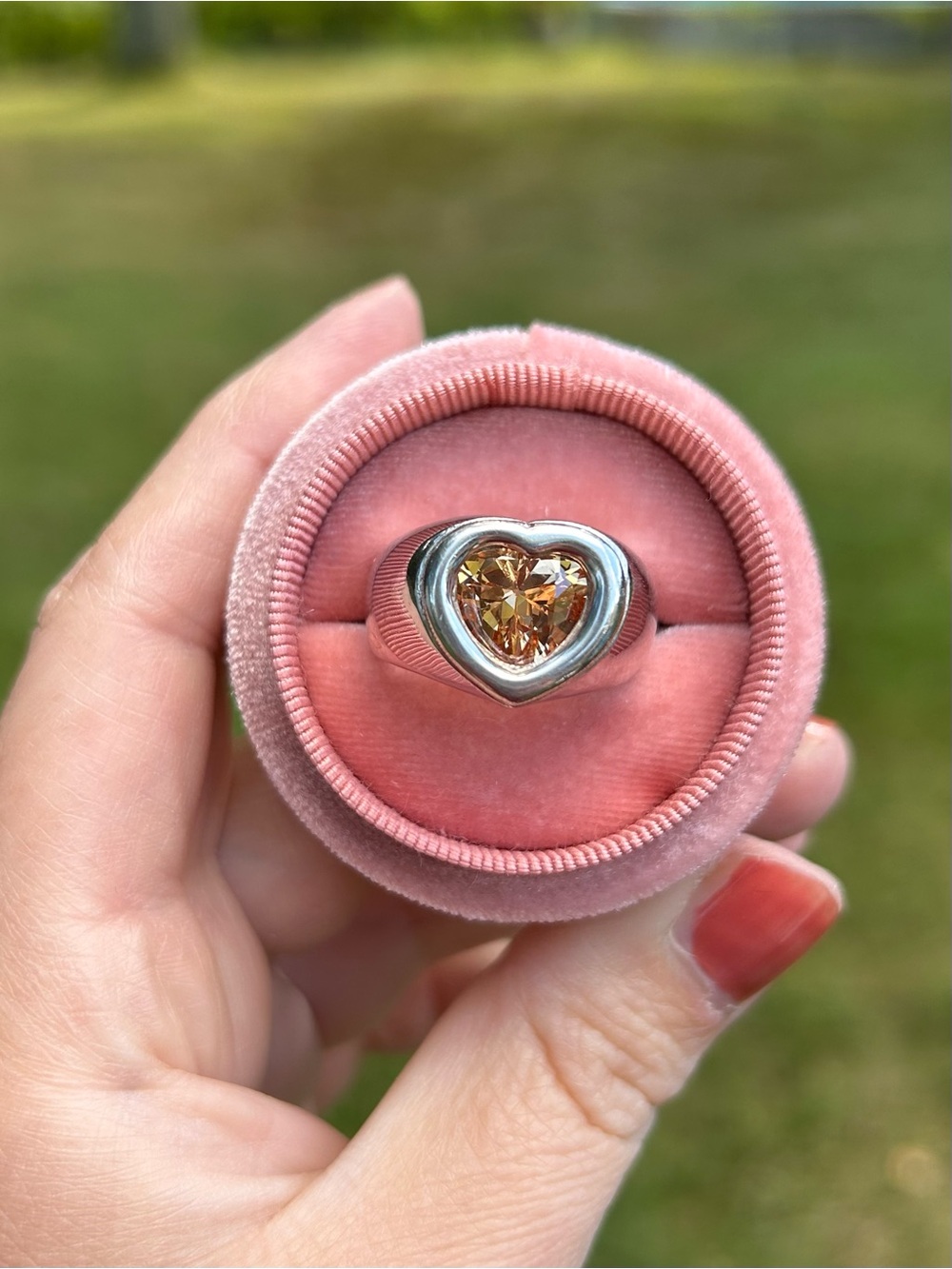 Chunky Sterling Silver Heart Ring with Peach or Orange Gemstone